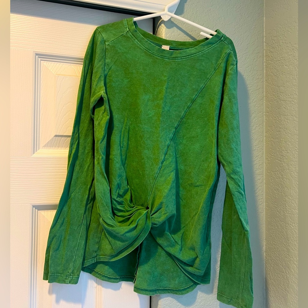 Zella, Girls’ Green Long Sleeve Active Top with Knot Detail, Size L (10/12)